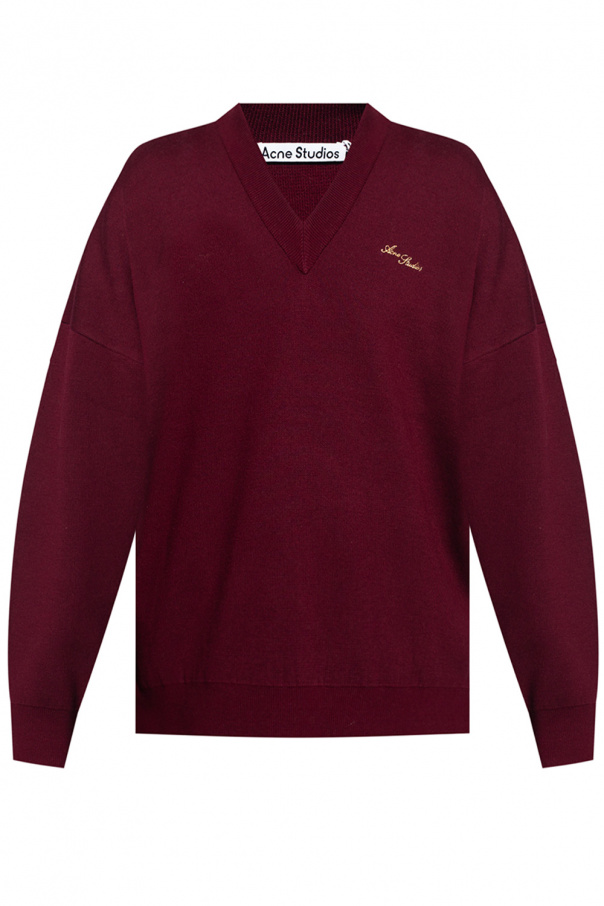 Burgundy Brunello Cucinelli layered V neck sweatshirt Acne